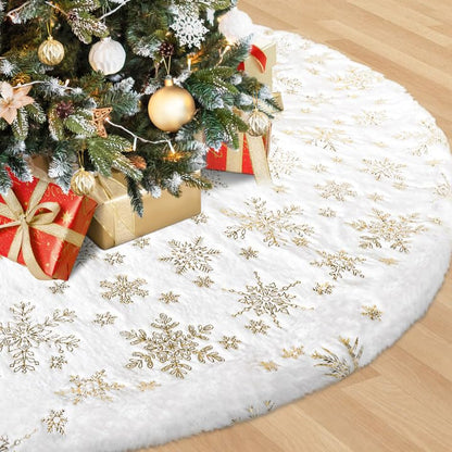 EverMerry 48 Inch White Christmas Tree Skirt with Snowflake Design