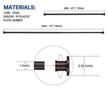 BRIOFOX Industrial Shower Curtain Rod - Never Rust Non-Slip 43-72 Inch Stainless Steel, Bronze, Painted-gold Finial