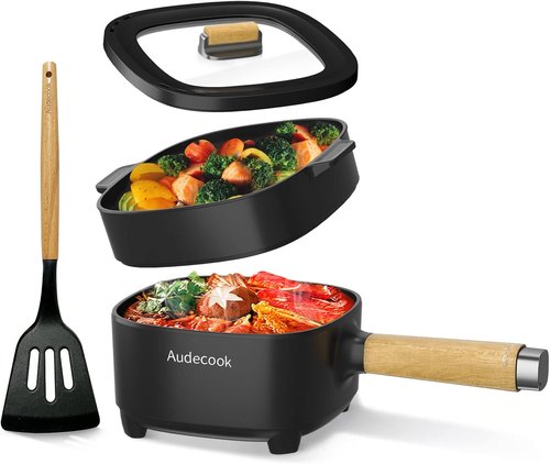 Audecook Electric Hot Pot - 2L Non-Stick Frying Pan | Portable 8-Inch Cooker for Ramen, Steak & Soup