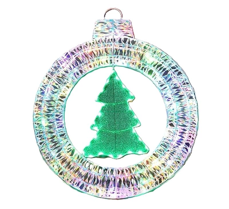 Outdoor Christmas Wreath with 84 LED Lights and Mini Tree - 33in Winter Yard Decor