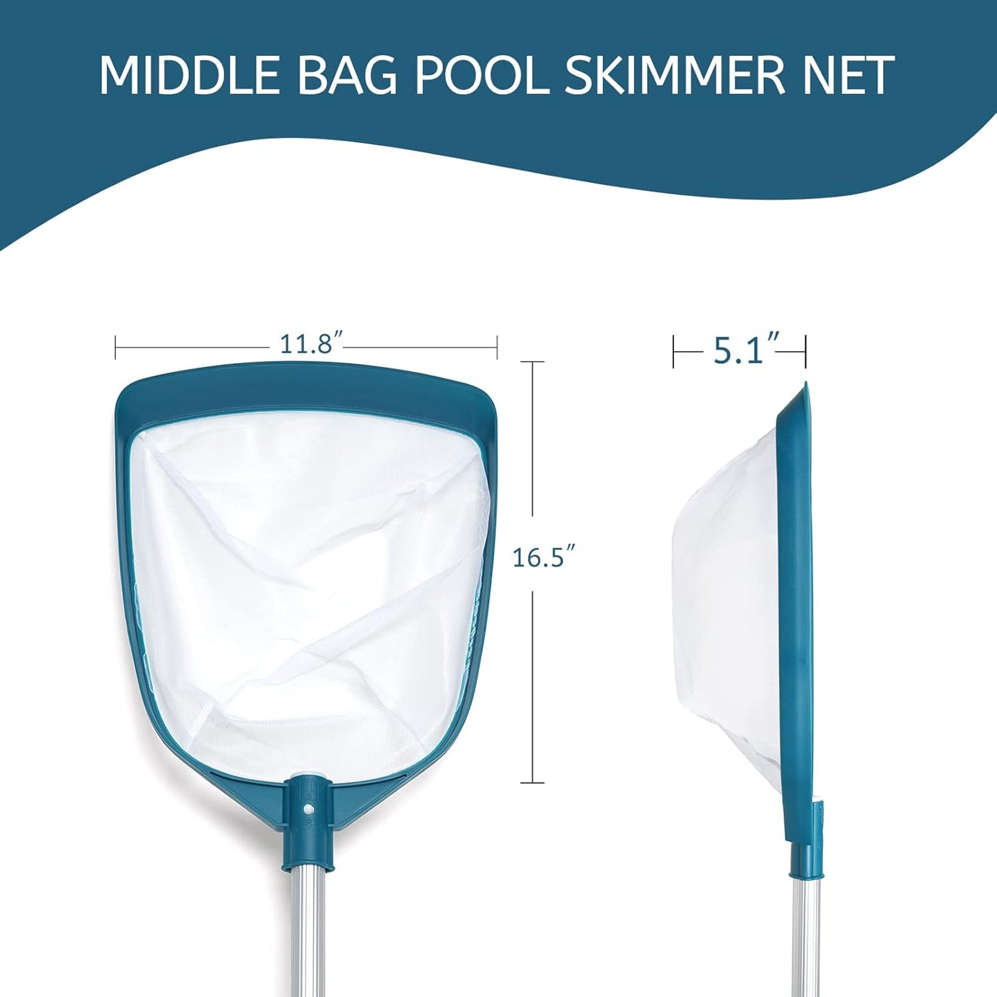 POOLWHALE Swimming Pool Leaf Net Skimmer Rake - Adjustable Aluminum Pole & Fine Mesh for Easy Cleaning