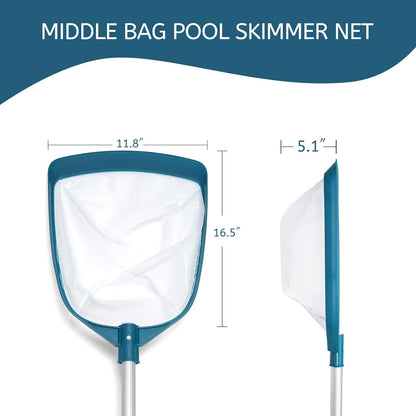 POOLWHALE Swimming Pool Leaf Net Skimmer Rake - Adjustable Aluminum Pole & Fine Mesh for Easy Cleaning