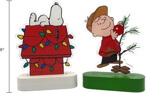 Mark Feldstein Peanuts Holiday LED Tabletop Lights - Snoopy's Doghouse & Charlie Brown Tree | 6 Inch (Set of 2)