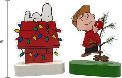 Mark Feldstein Peanuts Holiday LED Tabletop Lights - Snoopy's Doghouse & Charlie Brown Tree | 6 Inch (Set of 2)
