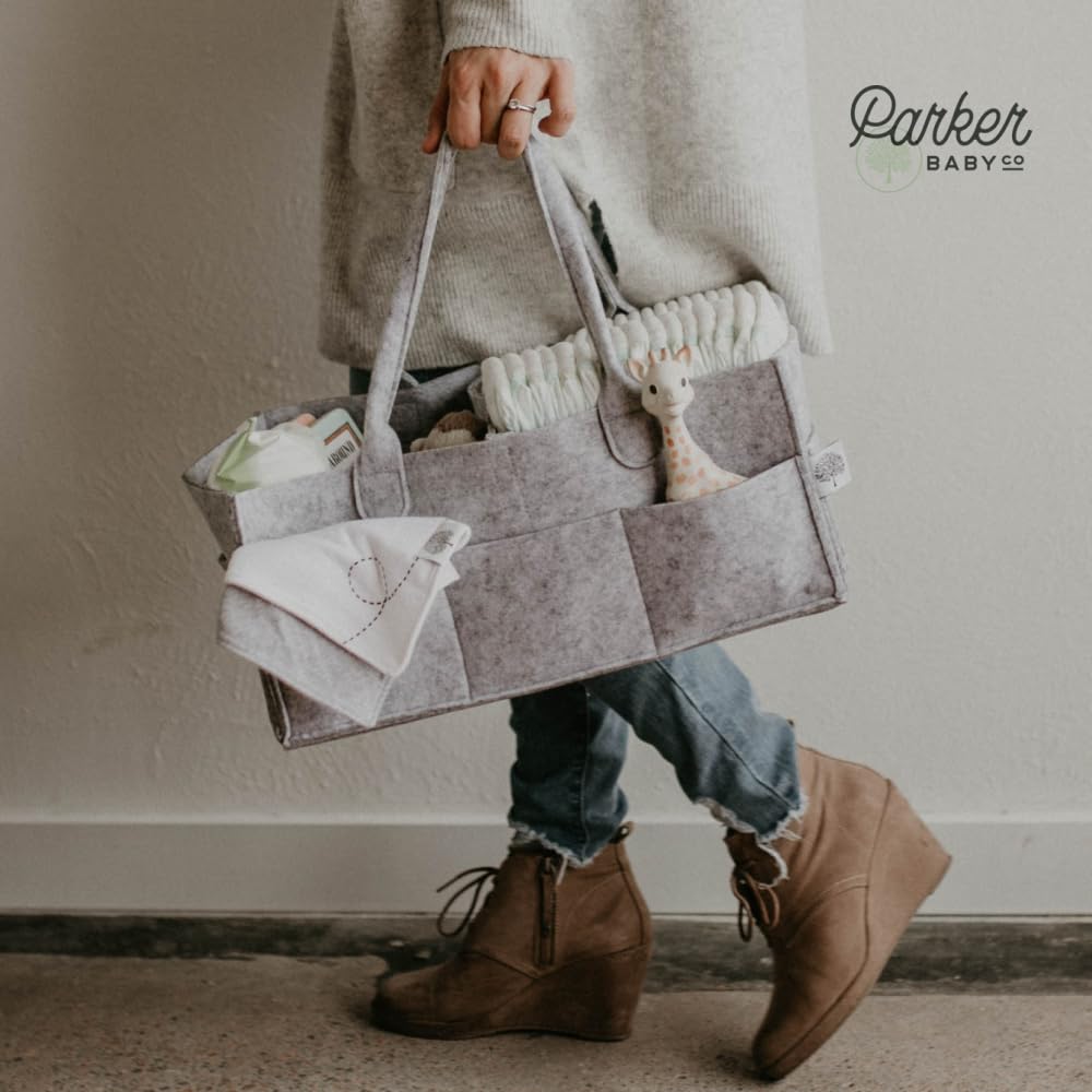 Parker Baby Co. Diaper Caddy - Large Gray Nursery Storage Bin & Car Organizer for Baby Wipes