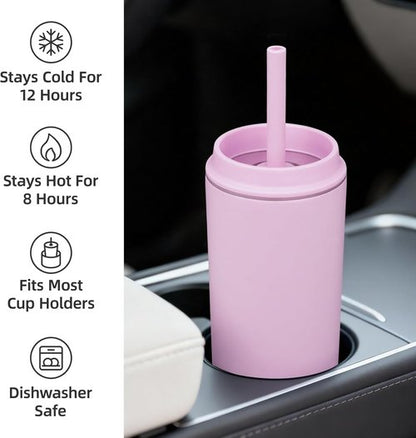 BJPKPK Insulated Tumbler - 20 oz Stainless Steel Travel Mug with Lid & Straw | Light Pink, Spill-Proof Design
