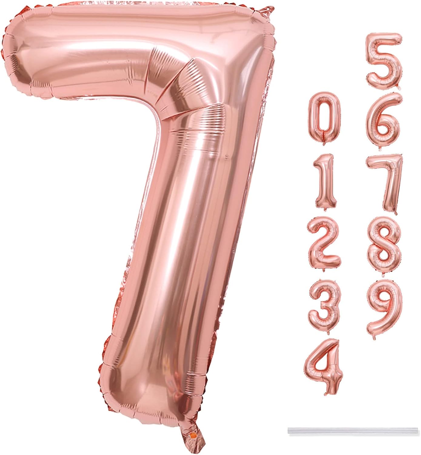 Rose Gold Number Balloons - 40-Inch Large Foil Mylar Number 7 - Self-Inflating for Birthday & Graduation Decor