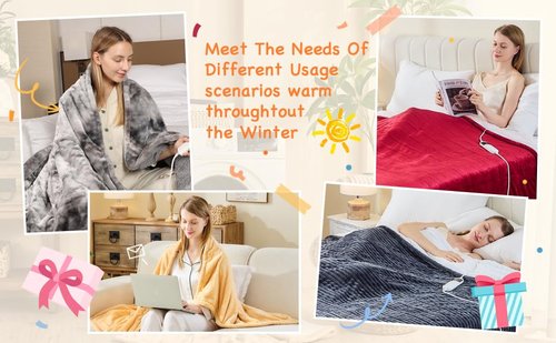 Heated Blanket Electric Throw, Heating Blanket Soft Sherpa Flannel Throw, Heat Blankets for Home & Office Machine Washable Overheating Protection 8 Hours Auto Off 10 Fast Heating Levels