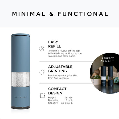 LARS NYSØM Salt and Pepper Grinder Set 2 pieces I Salt Pepper Mill with Adjustable Ceramic Grinder I Design Spice Grinder Set Manual (Stone Blue)