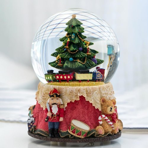 LOVE FOR YOU Nutcracker Christmas Tree Music Box - Colorful Light Xmas Train Snow Globe for Kids & Women