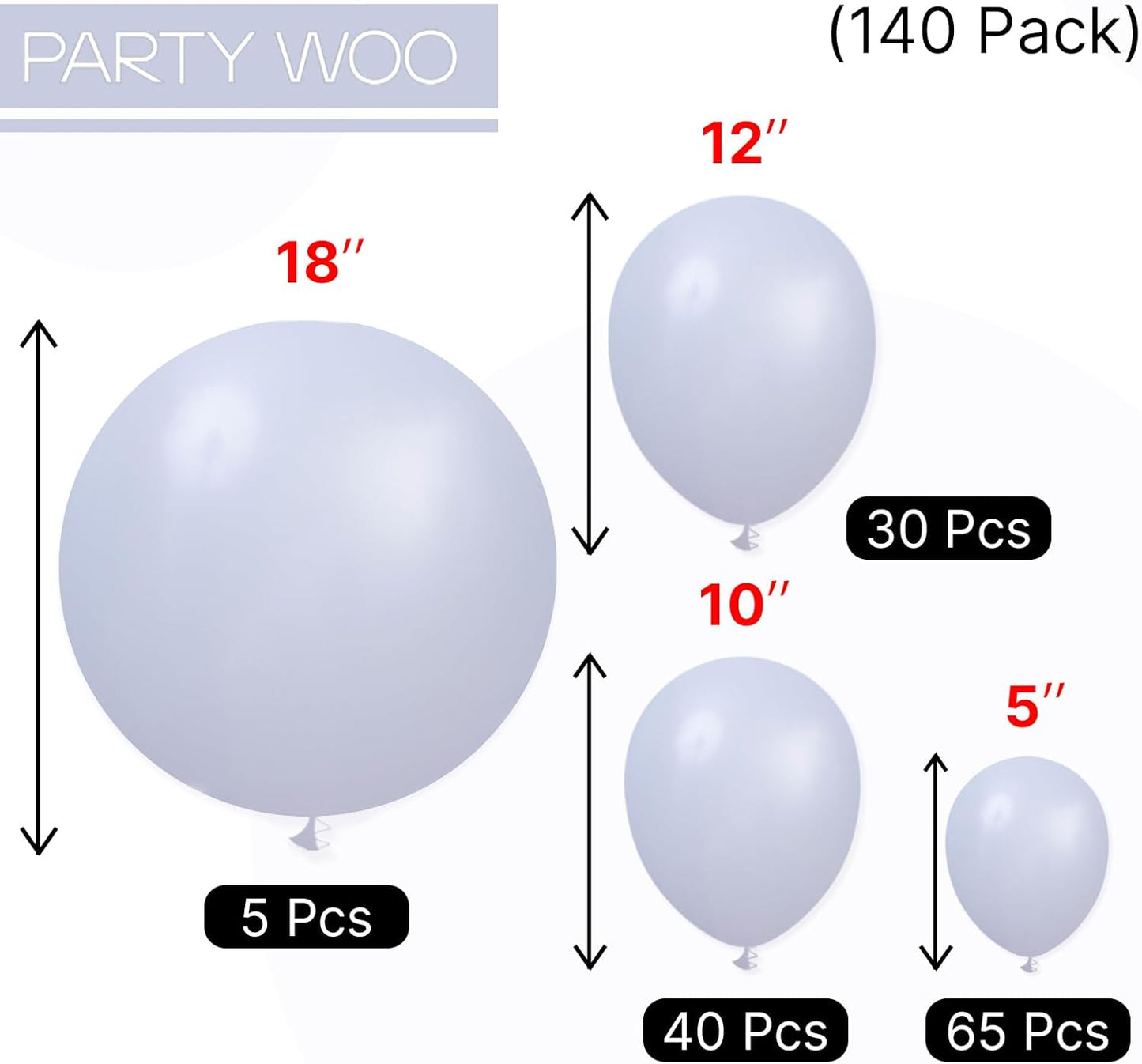 PartyWoo Dusty Blue Balloons - 140-Piece Boho Balloon Arch Kit for Baby Showers & Graduations | 5-12 Inch Sizes