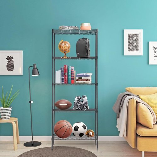 BestOffice | Heavy-Duty 5-Tier Wire Storage Shelves | 14x24x60 | Black | No-Tool Assembly, Holds Up to 750 lbs