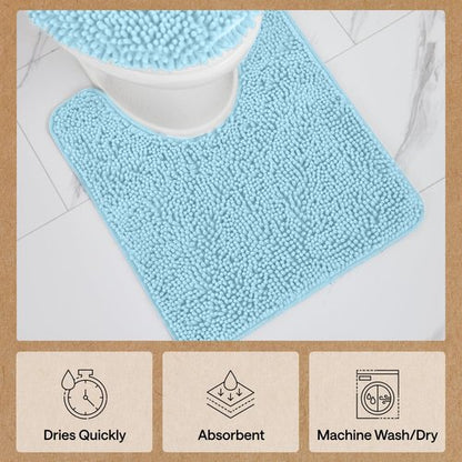 GORILLA GRIP Plush Absorbent Shaggy Chenille Bath Rug Mat for Oval Toilet Base with Rubber Backing, Machine Washable Rugs, Soft Microfiber Contour Mats for Toilets, Quick Dry, Bathroom Decor, Sky
