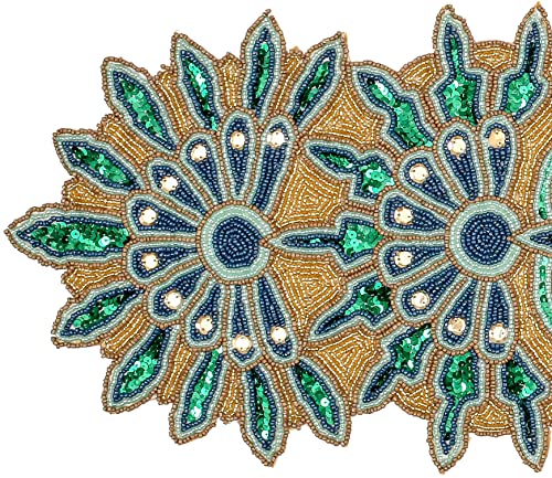 Hand Beaded Green Gold Glitz Table Runner 13x36 for Easter & Holidays - Homebia Designs