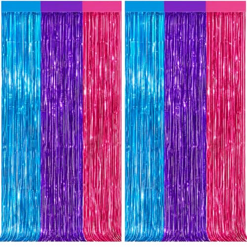 Blue Purple Pink Foil Fringe Curtain 2 Pack Tinsel Backdrop for Party Decorations - Variation of Blue Purple Pink / 2 PCS