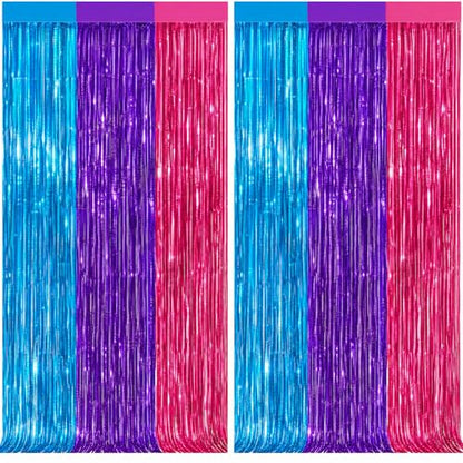 Blue Purple Pink Foil Fringe Curtain 2 Pack Tinsel Backdrop for Party Decorations - Variation of Blue Purple Pink / 2 PCS