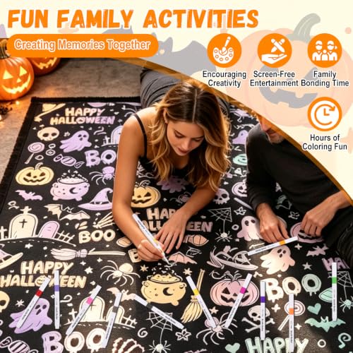 Halloween DIY Coloring Blanket with 24 Markers - Spooky Style, 150x127cm