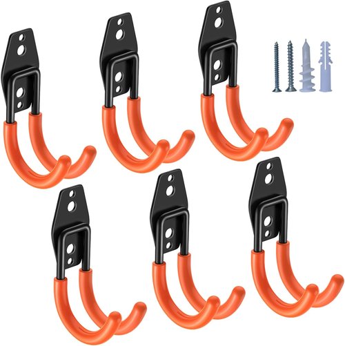 HUPBIPY Heavy Duty Garage Hooks - J Shaped Wall Mounted Tool Organizer | 6 Pack for Ladders, Bikes, and More