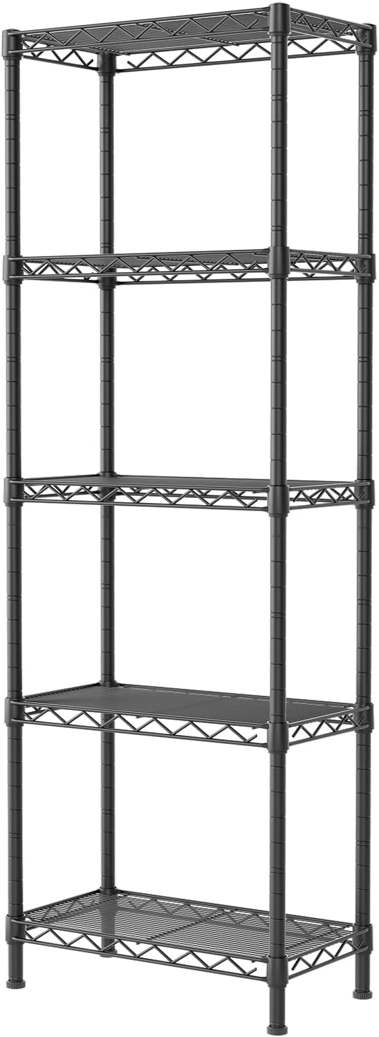 SINGAYE Metal Shelves - Adjustable Wire Shelving Unit for Kitchen, Laundry & Bathroom | 10" D x 16" W x 55" H - Black