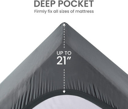 Sleep Zone Cooling Queen Mattress Topper - Premium Breathable Pad Cover | Deep Pocket 8-21" (Grey)