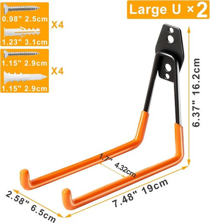 KURUI Heavy Duty Garage Hooks - 2 Pack Metal Wall Mount Utility Hooks for Ladder & Tool Storage