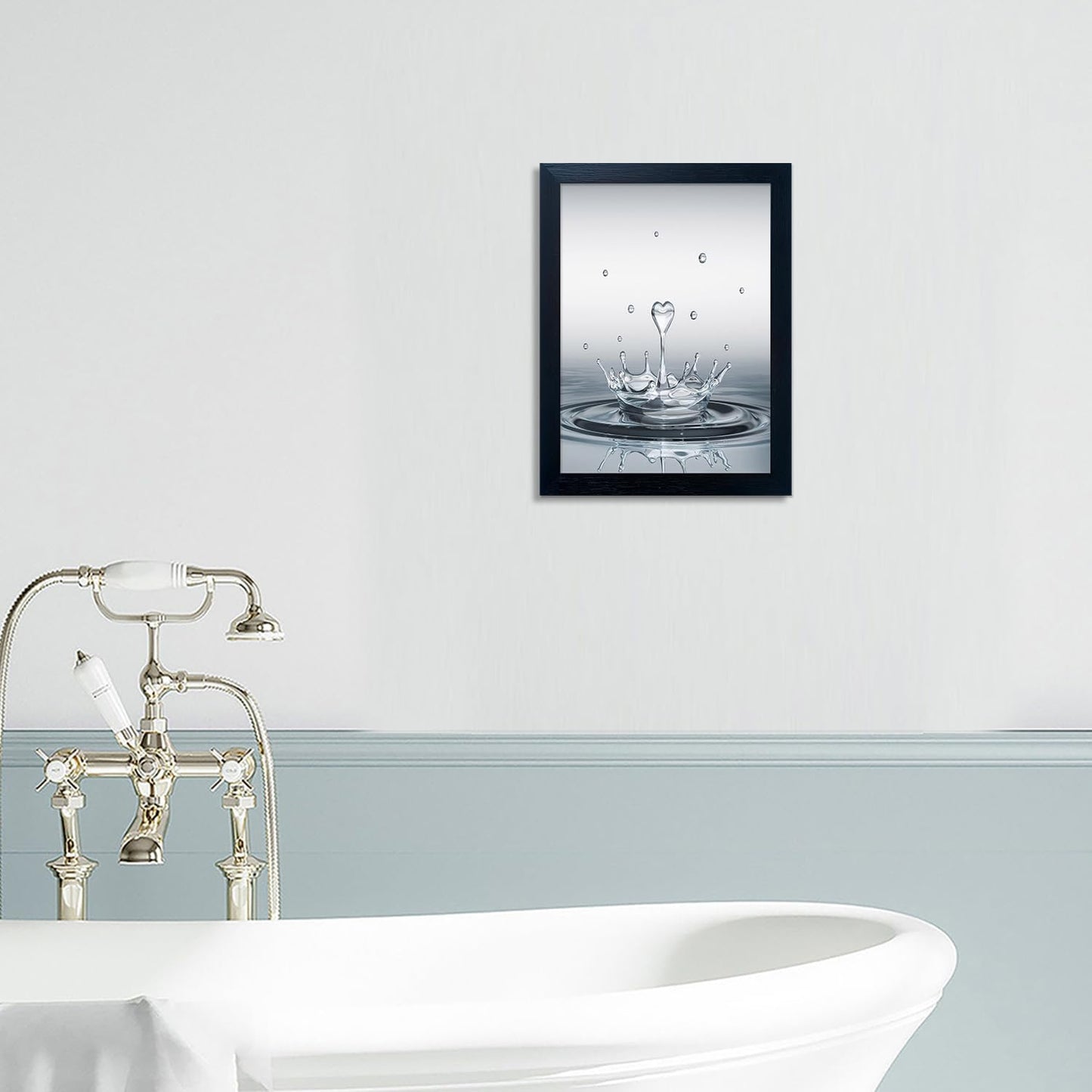 Skiennix Bathroom Decor Wall Art - Modern Heart Water Drop Canvas Print | Black Framed Design
