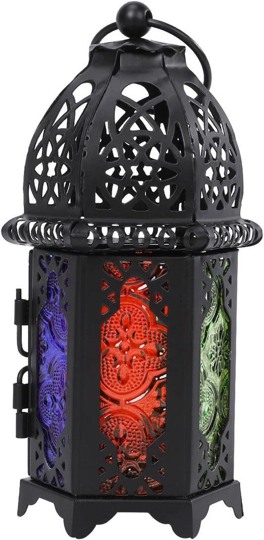 Skiennix Moroccan Lantern - Vintage Metal Candle Holder for Indoor & Outdoor Decor - 6.7'' Black