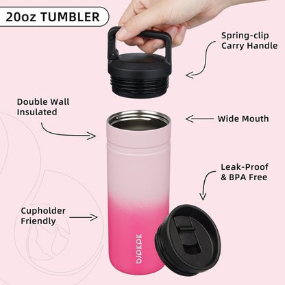 BJPKPK Insulated Water Bottle - 20 oz Double Wall Stainless Steel Tumbler with 2 Lids | Cherry Blossom Design