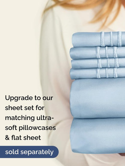 Extra Deep Split King Fitted Sheet - Hotel Luxury Single Fitted Sheet Only - Easily Fits 18 inch to 24 inch Mattress - Ultra Soft, Wrinkle Free with Extra Deep Pockets - Breathable & Comfy - Sky Blue