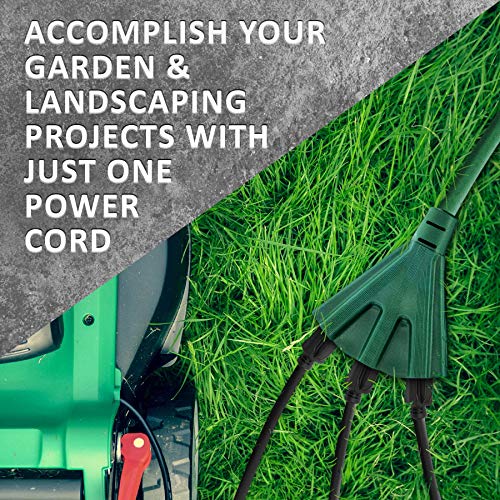 Green 25-Foot Heavy Duty Outdoor Indoor Extension Cord with 3 Prong Splitter