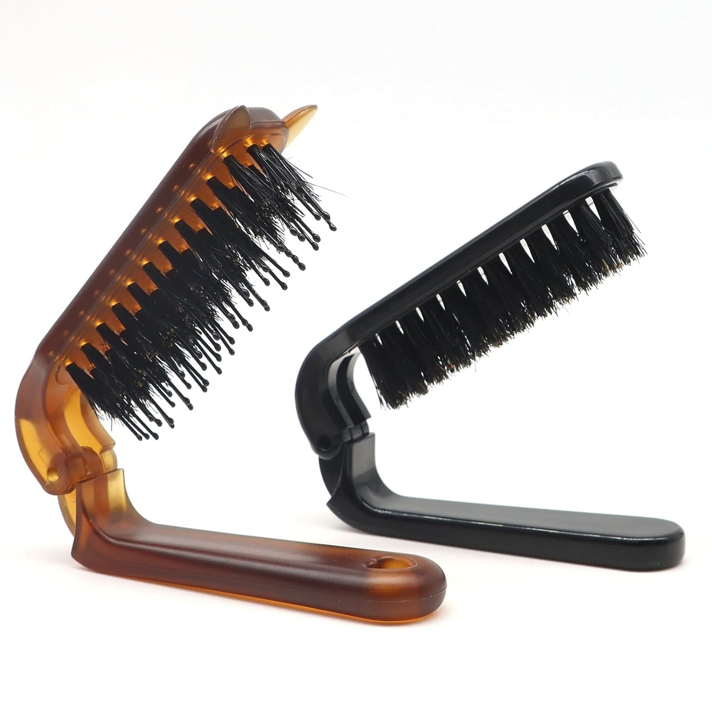 Travel Folding Hair Brush Portable Pocket Boar Bristle Brush for Women, Men, and Children, Folding Mini Boar Bristle for Wet and Dry Hair, Curly and Detangle 2 Pack