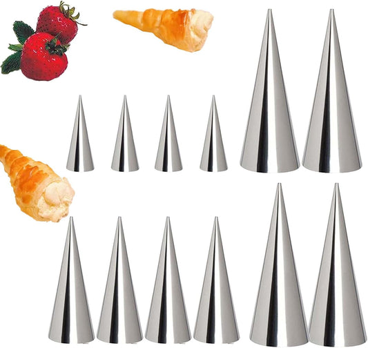 Skiennix Cream Horn Molds - 12 Pcs Stainless Steel Baking Cone Set | 3 Sizes (3.5"/4.9"/5.4")