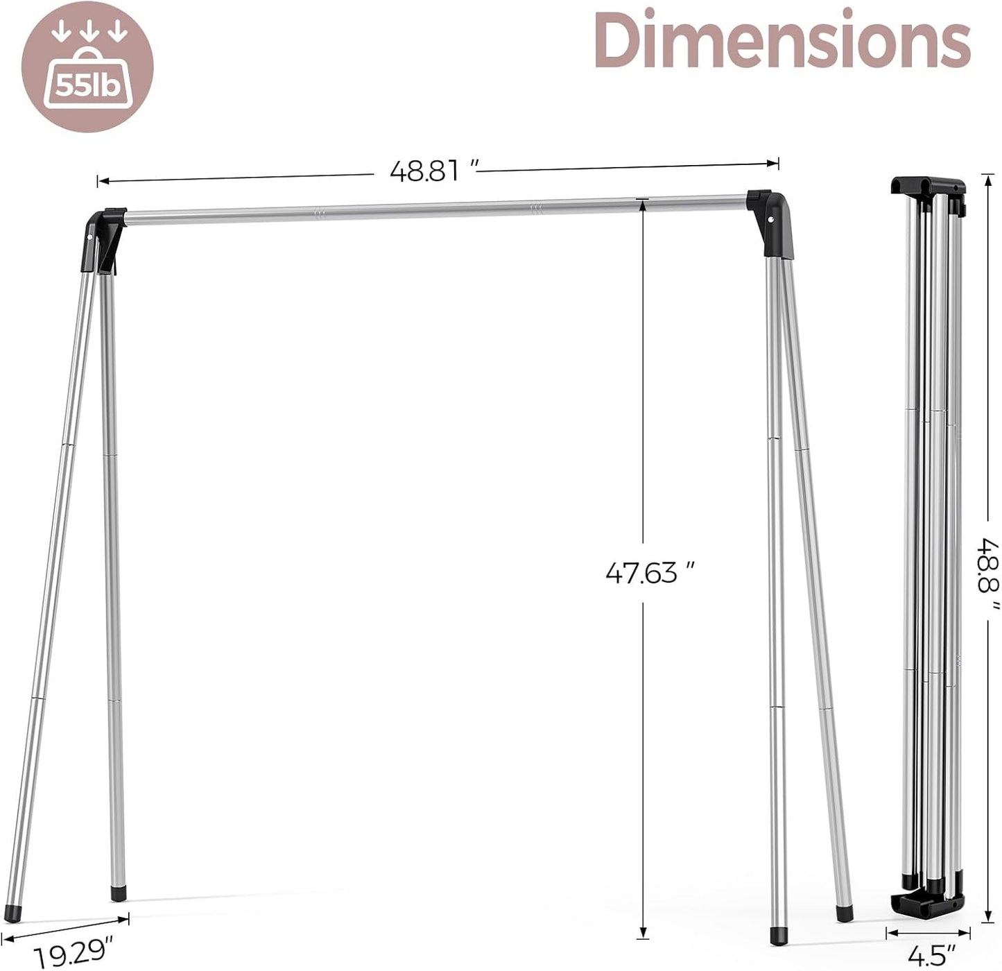TOOLF Clothes Drying Rack - Foldable Stainless Steel Laundry Rack | Portable Free-Standing Design, Large Capacity