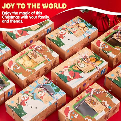 24-Piece Christmas Cookie Boxes with Window - Kraft Design Pastry Box Set, Auto-Popup Gift Boxes 8.75 x 5.75 x 2.75, JOYIN