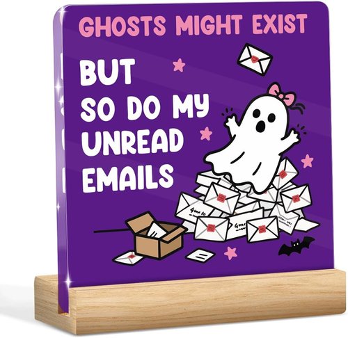 Funny Halloween Office Decor - Cute Ghost Acrylic Sign for Desk | 4x4 Inches - Perfect Work Gift