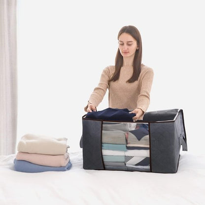 Lifewit 90L Clothes Storage Bins - 3 Pack Foldable Bags with Lids, Clear Window & Reinforced Handles
