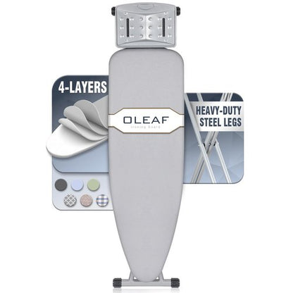 oleaf Ironing Board with Cover and Thicken Pad 43 x 13 Height Adjustable Full Size Foldable Iron Board with Iron Rest, Stable Steel Legs, Metal Construction, Heat Resistant, Silver