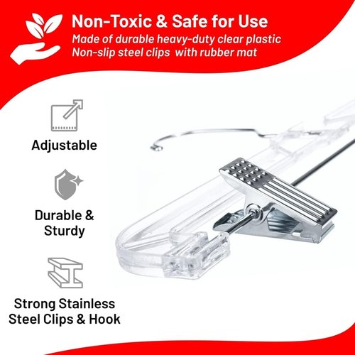 DEILSY™ Skirt Hangers - Non-Slip Clips for Pants & Shorts - Clear Plastic, Pack of 12
