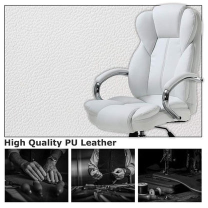 BestOffice Ergonomic Office Chair Desk Chair PU Leather Computer Chair Executive Adjustable High Back PU Leather Task Rolling Swivel Chair with Lumbar Support (White)