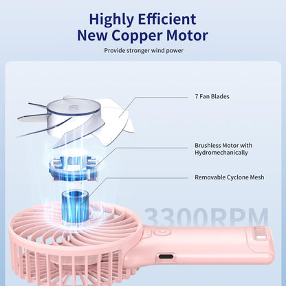 Skiennix Portable Mini Fan - USB Rechargeable Handheld Cooling Device | 4-Speed, Compact Design, Pink