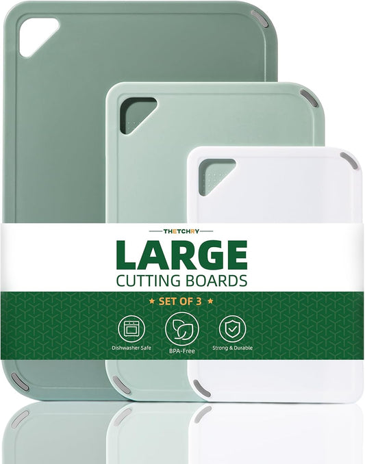THETCHRY Plastic Cutting Board Set - BPA-Free Non-Slip Chopping Boards for Kitchen | 15"×10"×0.25" Green