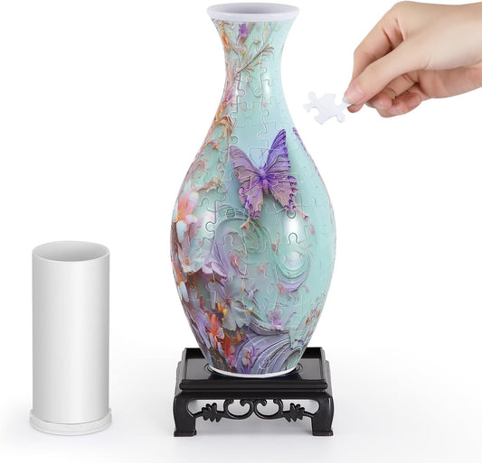 Wowsome 3D Puzzle Vase - Unique Jigsaw Design for Flower Arrangements | Pink Butterfly Decor