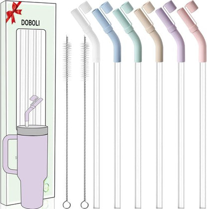 Doboli Reusable Drinking Straws - 6 Pack with Silicone Tips for Stanley 40 oz & 30 oz Tumblers | Includes Cleaning Brushes