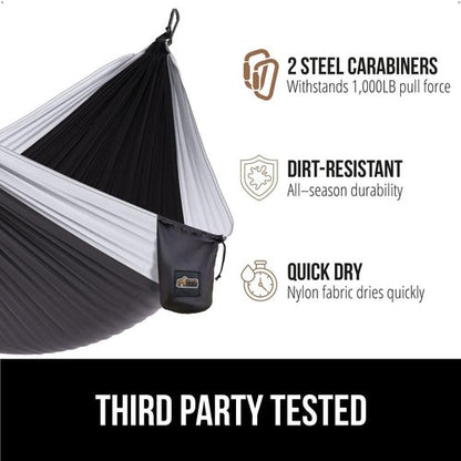 GORILLA GRIP Durable Camping Hammock - Heavy Duty Tree Straps | Portable Outdoor Swing Chair, Black