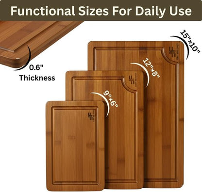 Bamboo Cutting Board Set by [Brand Name] - 3-Piece Wooden Chopping Boards with Juice Grooves & Handles