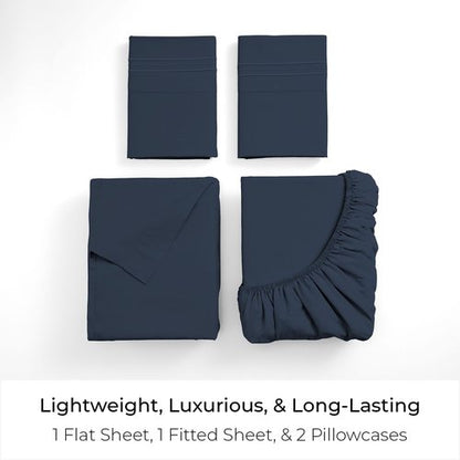 Mellanni King Sheets Set - 4 PC Iconic Collection Bedding - Hotel Luxury, Extra Soft, Cooling Bed Sheets - Wrinkle, Fade, Stain Resistant (King, Navy Blue)