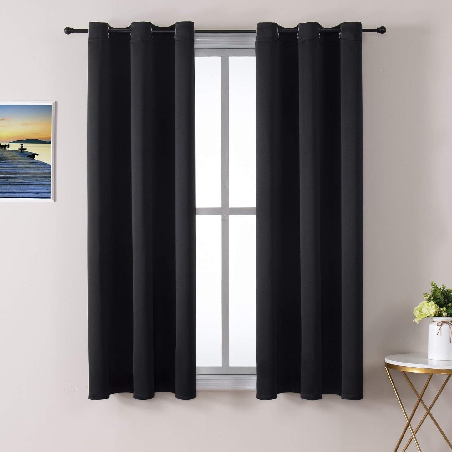 ChrisDowa Blackout Curtains - Thermal Insulated Room Darkening Panels for Bedroom & Living Room (Black, 38W x 45L)