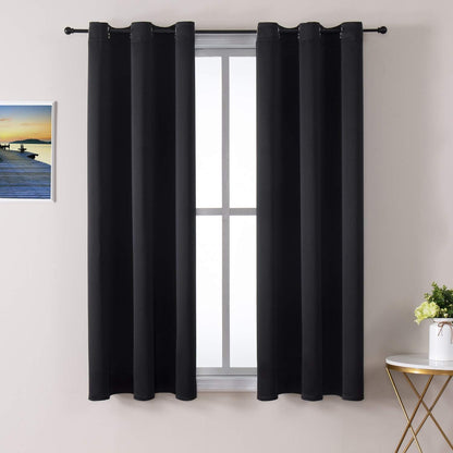 ChrisDowa Blackout Curtains - Thermal Insulated Room Darkening Panels for Bedroom & Living Room (Black, 38W x 45L)