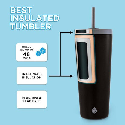 GROSCHE Jasper Insulated Stainless Steel Tumbler - 23 oz Travel Cup with Lid & Straw, Sleek Black Design