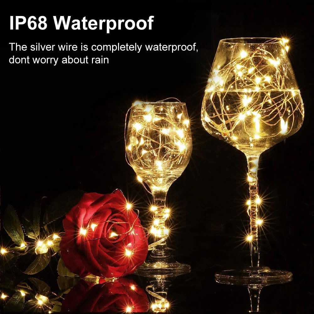 Timer Fairy Lights - 50 LEDs 16.4Ft Silver Copper Wire String Lights | Battery Operated with 5 Lighting Modes for Christmas & Weddings